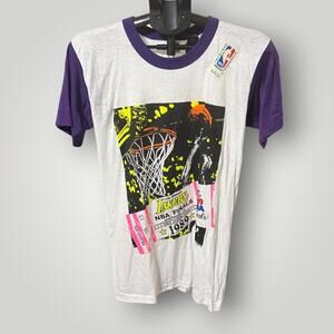 Deadstock Vintage 80s Lakers NBA Finals Single Stitch Made in USA Trench Shirt L